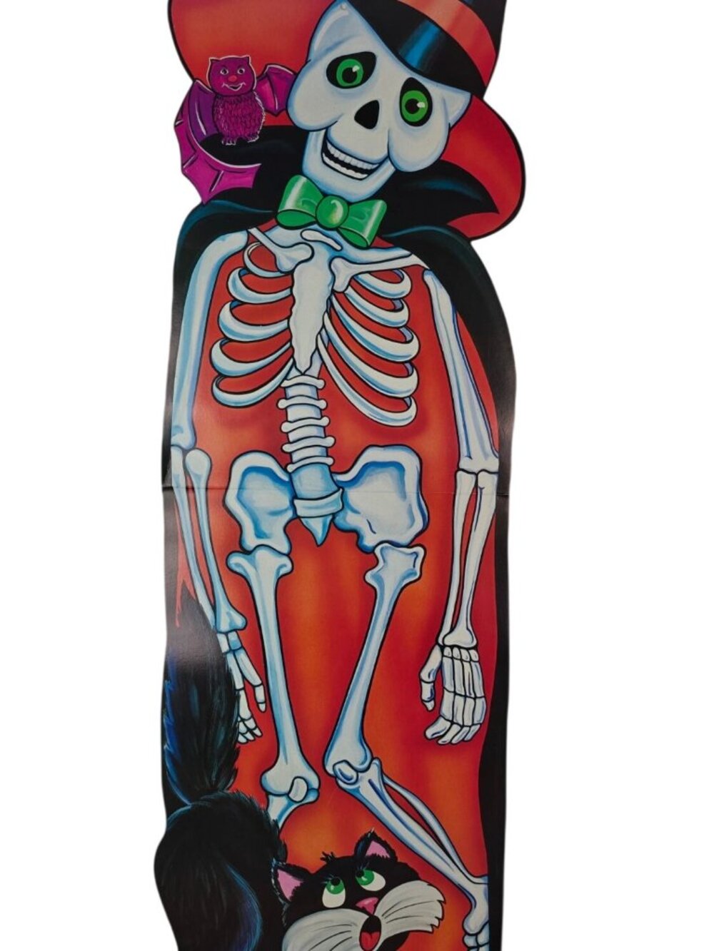 Vintage Party Time Mfg Skeleton Black Cat Die-Cut 36" Halloween Wall Décor 1985